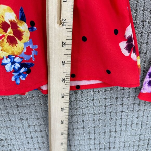 Wayward Fancies eShakti Blouse Womens S Red Floral V-Neck Bell Sleeve Lined - Picture 9 of 14